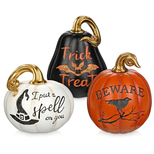Oairse 3er-Set Künstlich Kürbis aus Kunstharz Herbstdeko für Halloweendeko,Innen und Außen, Simulationskürbismuster in Krähe, Zauberhut, Fledermaus für Herbsthochzeit, Herbst-Wohnkultur, Thanksgiving Oairse 3er-Set Künstlich Kürbis aus Kunstharz Herbstdeko für Halloweendeko,Innen und Außen, Simulationskürbismuster in Krähe, Zauberhut, Fledermaus für Herbsthochzeit, Herbst-Wohnkultur, Thanksgiving von Oairse