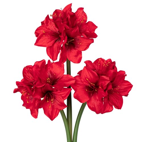 Oairse 3er-Set Kunstblumen Clivia mit 4 Blütenköpfen Seidenblumenstrauß für Weihnachten, Zuhause, Tischdekoration, Hochzeitsfeier-Arrangements, Esstisch-Mittelstück, Neujahrs-Ornamente, Rot von Oairse