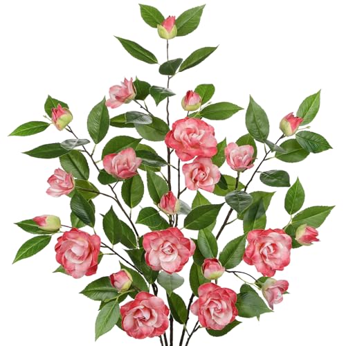 Oairse 3er-Set Kunstblumen Kamelie-Blume Kunstblumen Wie Echt Frühling Dekoblume Kunstblumen Zweige für Hochzeitszimmer Home Decor Wohnzimmer Büro Hotel Küche Decor, Rosa von Oairse