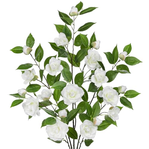 Oairse 3er-Set Kunstblumen Kamelie-Blume Kunstblumen Wie Echt Frühling Dekoblume Kunstblumen Zweige für Hochzeitszimmer Home Decor Wohnzimmer Büro Hotel Küche Decor, Weiß von Oairse