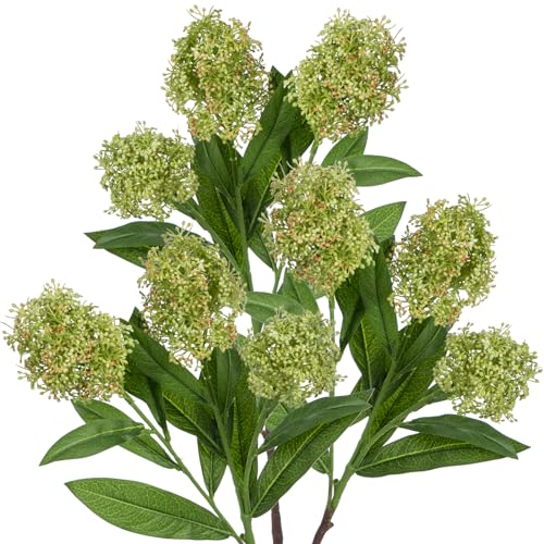 Oairse 3er-Set Kunstblumen Skimmia Blume Kunstblumen Wie Echt Frühling Dekoblume für Hochzeitszimmer Home Decor Wohnzimmer Büro Hotel Küche Decor, Künstliche Zweige 58cm, Grün von Oairse