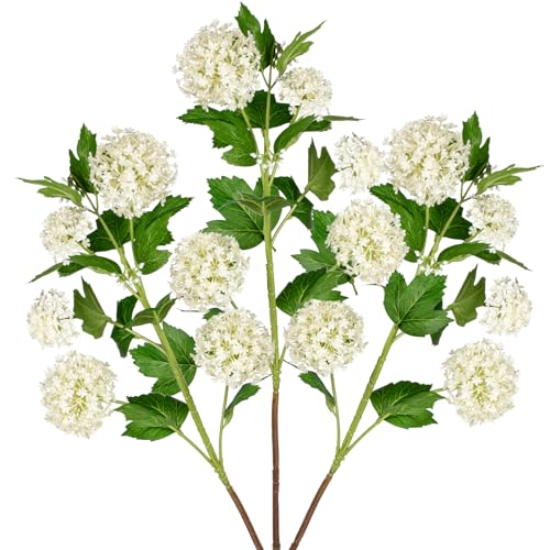 Oairse 3er-Set Kunstblumen Viburnum-Blume Kunstblumen Wie Echt Frühling Dekoblume für Hochzeitszimmer Home Decor Wohnzimmer Büro Hotel Küche Decor, Künstliche Zweige 77cm, Creme von Oairse