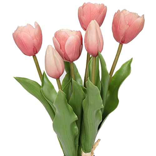 Oairse 4 Tulpen und 2 Tulpenknospen Kunstblumen Echtes Gefühl, künstliche Latex-Tulpen, Blumensträuße, Tischarrangements, Geschenk für Zuhause, Büro, Party, Hochzeit, Geburtstag, Garten, Rosa von Oairse