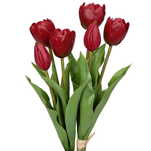 Oairse 4 Tulpen und 2 Tulpenknospen Kunstblumen Echtes Gefühl, künstliche Latex-Tulpen, Blumensträuße, Tischarrangements, Geschenk für Zuhause, Büro, Party, Hochzeit, Geburtstag, Garten, Rot von Oairse