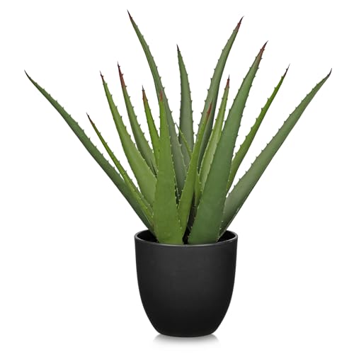 Oairse 43cm Kunstpflanze im Topf Künstliche Aloe Vera Pflanze im Topf Kunstpflanzen Kunststoff Pflanzendeko für Wohnzimmer Balkon Schlafzimmer Badezimmer Zimmer Tischdeko Indoor Decor von Oairse