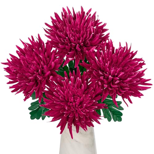 Oairse 4er-Set Kunstblumen Chrysanthemen Dekoration Künstliche Große Spinnenmütter-Blumen für die Heimdekoration, Hochzeit, Haus Garten Party Büro Dekoration Blumenarrangement, Violett von Oairse