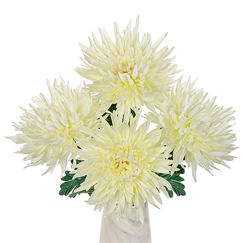 Oairse 4er-Set Kunstblumen Chrysanthemen Dekoration Künstliche Große Spinnenmütter-Blumen für die Heimdekoration, Hochzeit, Haus Garten Party Büro Dekoration Blumenarrangement, Weiß von Oairse