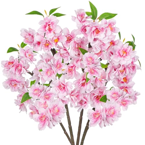 Oairse 4er-Set Kunstblumen Künstliche Zweige Pfirsichblumen Frühlingsdeko Seidenblumen für DIY Hochzeit Blumenstrauß Party Tisch Centerpieces Blumenarrangements und Home Frühling Dekoration, Rosa von Oairse
