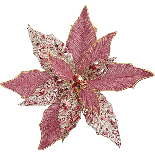 Oairse 4er-Set Ø30cm Künstliche Glitzernde Weihnachtsblumen, Weihnachtssterne für Weihnachtsbaum-DIY-Dekoration, künstliche Blumen für Feiertage, Esstisch-Mittelstück, Neujahrs-Ornamente, Rosa von Oairse