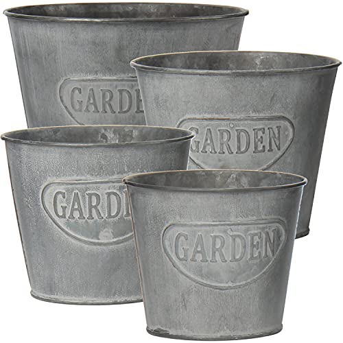 Oairse 4er Set Pflanztöpfe Outdoor Verzinkt Pflanzgefäß Garten Pflanzgefäße Metall Pflanztöpfe Vintage Zink Runder Eimer Blumentopf Rustikaler Behälter für Pflanze oder Deko Zuhause Modern Bauernhaus von Oairse