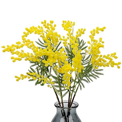 Oairse 6PCS Kunstblumen Künstliche Gelbe Mimose Spray Kirsche Seide Gefälschte Blume für Hochzeit Heimdekoration Esstisch, Schlafzimmer Dekoration von Oairse