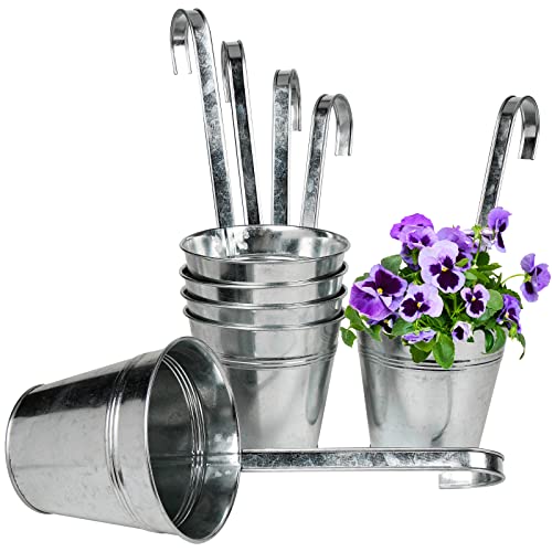 Oairse 6er Set Hängende Blumentöpfe mit abnehmbaren Metallhaken, Blumentöpfe aus verzinktem Stahl perfekt für Moderne Dekoration und Pflanztöpfe, für Pflanzen im Freien, Balkon, Garten von Oairse