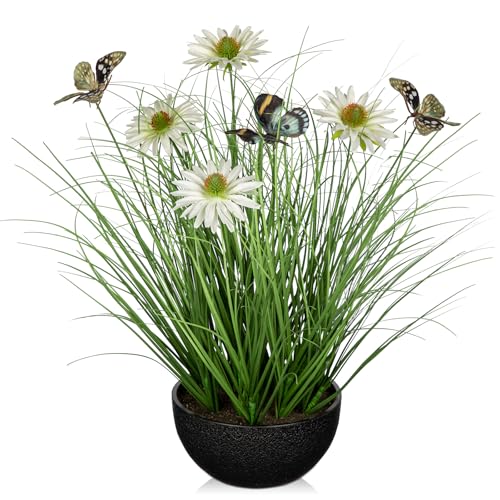 Oairse Kunstpflanze Dekogras Kunstpflanze Zwiebelgras mit Gänseblümchen und Schmetterling, Dekoratives Künstliches Grün, Freistehend für Zuhause, Büro, Hotel, Party, Hochzeit Dekoration, Weiß Oairse Kunstpflanze Dekogras Kunstpflanze Zwiebelgras mit Gänseblümchen und Schmetterling, Dekoratives Künstliches Grün, Freistehend für Zuhause, Büro, Hotel, Party, Hochzeit Dekoration, Weiß von Oairse