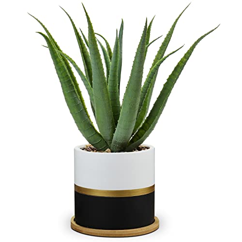 Oairse Kunstpflanze im Topf Künstliche Aloe Vera Pflanze im Keramiktopf Kunstpflanzen Kunststoff Pflanzendeko für Wohnzimmer Balkon Schlafzimmer Badezimmer Zimmer Tischdeko, Schwarz von Oairse