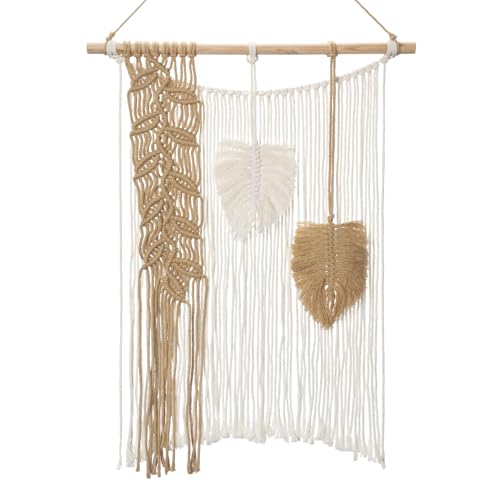 Oairse Wandteppich Boho Deko Makramee Wandteppich Blatt Quaste Tapisserie Wandbehang Tapisserie Wandbehang Boho Wanddekoration Handgemachte für Schlafzimmer Kinderzimmer Wohnzimmer Wanddeko, Khaki von Oairse