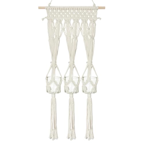 Wandteppich Boho Deko Makramee Wandregal mit 3 Kerzenhaltern aus Glas Tapisserie Wandbehang Boho Wanddekoration Handgemachte für Schlafzimmer Kinderzimmer Wohnzimmer Wanddeko von Oairse