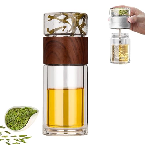 Oaiyeie Infusifie – Infusifie-Teesieb, Glasflasche mit Teesieb, 3-in-1-Teekanne mit kleinem Glassieb für losen Tee, Teebereiter mit Filter aus Edelstahl 304 (Wood Grain,350ml) von Oaiyeie