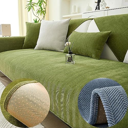 Oaiyeie Lustiger Fuzzy-Couchbezug, Fischgrät-Chenille-Stoff, Möbelschutz, Sofabezug, handgewebter, Rutschfester Couchbezug (Green,90 * 180 cm/35.4 * 70.9 in) von Oaiyeie