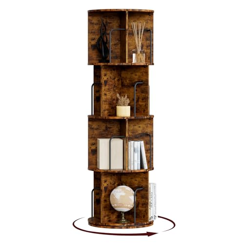 Oak & Tea 4-stöckiges drehbares Bücherregal aus Holz, 360° drehbar & platzsparend | Multifunktionales Bücherregal mit Rundum-Zugang für Arbeitszimmer, Büro, Wohnzimmer & Schlafzimmer | Braun von Oak & Tea