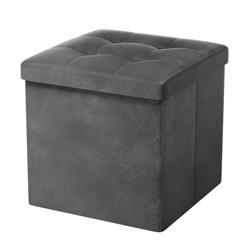 Oak & Tea Sitzhocker mit Stauraum, Hocker mit Stauraum, Sitzwürfel Klappbar, Aufbewahrungsbox Hocker, Kleine Sitzbank, Ottomane Sofa Fußhocker, für Wohnzimmer, Schlafzimmer, 38x38x38cm, Dunkelgrau von Oak & Tea