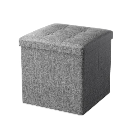 Oak & Tea Sitzhocker mit Stauraum, Hocker mit Stauraum, Sitzwürfel Klappbar, Aufbewahrungsbox Hocker, Kleine Sitzbank, Ottomane Sofa Fußhocker, für Wohnzimmer, Schlafzimmer, 30x30x30cm, Grau von Oak & Tea