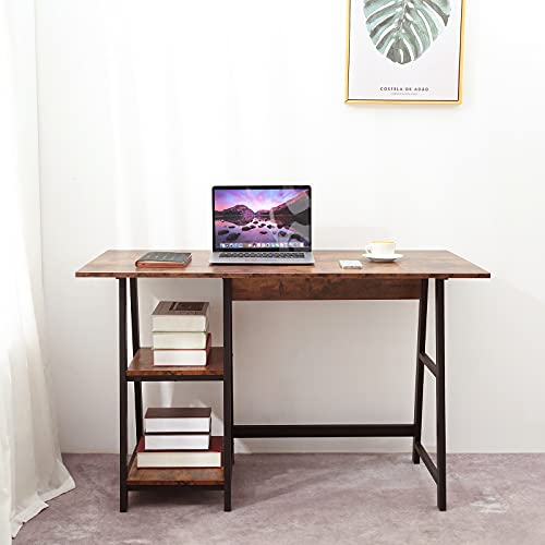 Oak & Tea Schreibtisch, 120x60x75cm, Computertisch mit 2-Tier DIY Ablagen, Arbeitstisch, Tisch für Büro, Vintage PC Tisch, für arbeitszimmer, Schlafzimmer Wohnzimmer, braun-schwarz von Oak & Tea
