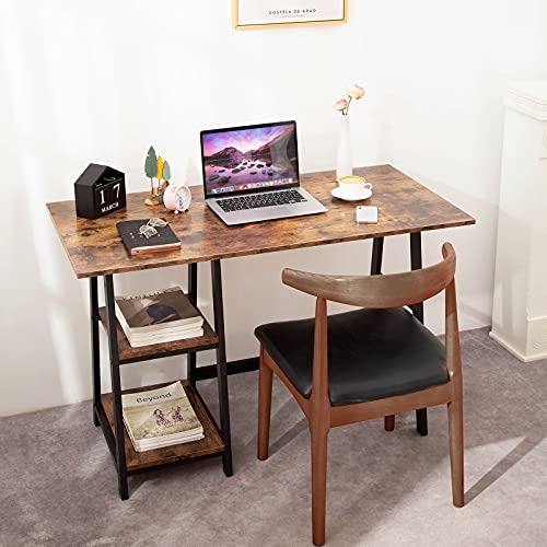 Oak & Tea Schreibtisch, Office Computertisch, Arbeitstisch Holz, Schreibtische mit Regal, 120x60x75 cm, Computer Workstation, PC Tisch für Gaming, Studie von Oak & Tea