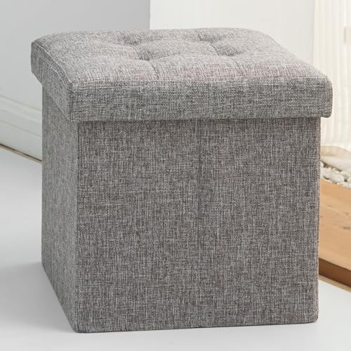 Oak & Tea Sitzhocker mit Stauraum, Kleine Hocker mit Stauraum, Faltbar Sitzwürfel Klappbar Sitzbank, Aufbewahrungsbox mit Deckel, Ottomane Fußbank, für Wohnzimmer, Schlafzimmer, 30x30x30cm, Braungrau von Oak & Tea