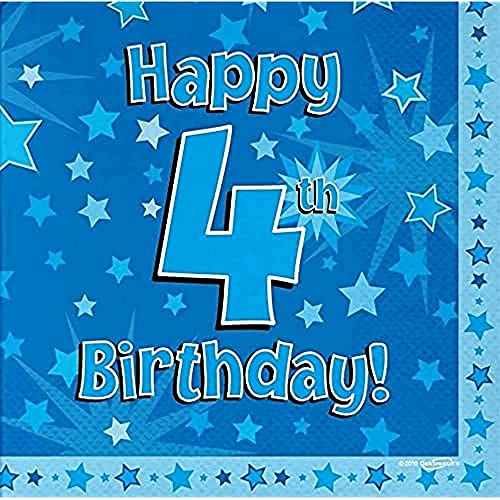 Oaktree Happy 4th Birthday Servietten, 33 x 33 cm, 3-lagig, 16 Stück von OakTree