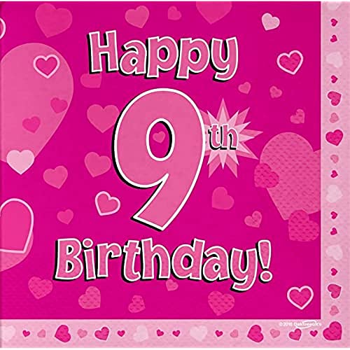 Oaktree Happy 9th Birthday Servietten, 33 cm x 33 cm, 3-lagig, 16 Stück von OakTree