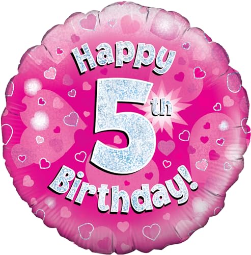 Oaktree UK 18 Happy 5. Geburtstag Holographisches Folie Design Luftballons, pink von Oaktree UK