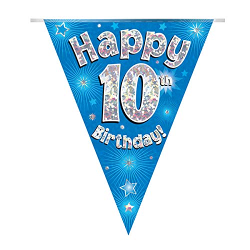 Party-Wimpelkette "Happy 10th Birthday", blau, holografisch, 11 Flaggen, 3,9 m von OakTree