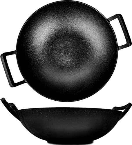 Oakfire Wok Gusseisen 36cm Groß Induktion, Grill Wok Gusseisern mit Non-Stick Patina von Oakfire