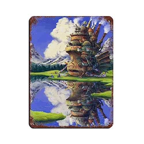 Anime-Poster "Howl's Moving Castle", Retro-Poster, Metall-Blechschild, schicke Kunst, Retro, Eisenmalerei, Bar, Menschen, Höhle, Café, Familie, Garage, Poster, Wanddekoration, 30 x 40 cm, 4 Stück von OakiTa