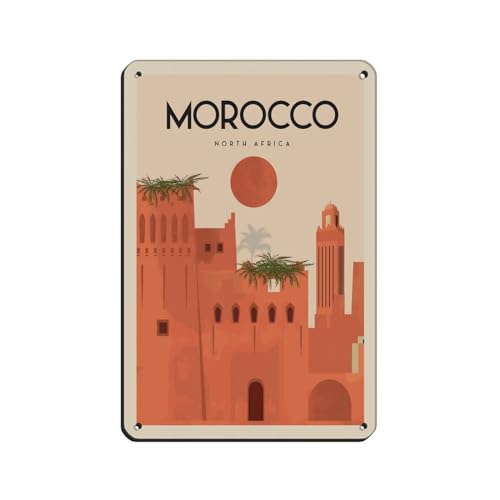 Marokko Poster Vintage Reise Poster Retro Poster Metall Blechschild Chic Kunst Retro Eisen Malerei Bar Menschen Höhle Cafe Familie Garage Poster Wanddekoration 20 x 30 cm von OakiTa