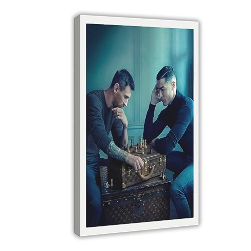 OakiTa Cristiano Ronaldo und Lionel Messi Fußball-Superstar-Poster, 3 Leinwand-Poster, Wandkunst, Dekordruck, Bild Gemälde für Wohnzimmer, Schlafzimmer, Dekoration, Rahmen-Stil, 50 x 75 cm von OakiTa