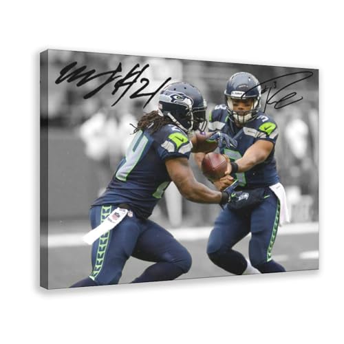 Russell Wilson Marshawn Lynch Seattle Seahawks signiertes Foto Autogramm Poster Leinwand Poster Wandkunst Dekor Bild Gemälde für Wohnzimmer Schlafzimmer Dekoration Rahmenstil 30 x 45 cm von OakiTa