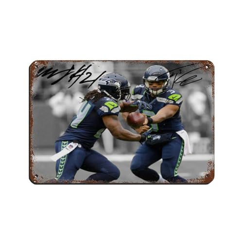 Russell Wilson Marshawn Lynch Seattle Seahawks signiertes Foto Autogramm Poster Retro Poster Metall Blechschild Chic Art Retro Eisen Malerei Bar Menschen Höhle Cafe Familie Garage Poster von OakiTa