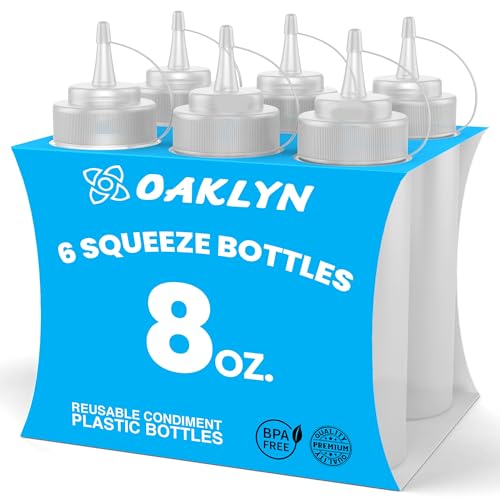 Oaklyn (6er-Packung 8-oz-Plastik-Squirt-Gewürz-Squeeze Flaschen mit Drehdeckeldeckeln – Top Mayo Hot Sauces Olivenöl Ketchup-Senf-Spender – Bulk Clear BPA-freies BBQ-Gewürz-Set von Oaklyn