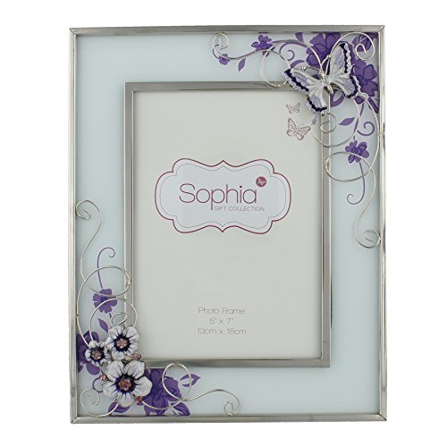 Oaktree Gifts Bilderrahmen aus Glas, Schmetterling-Blumen und Strasssteine, 12,7 x 17,8 cm, Violett von Oaktree Gifts