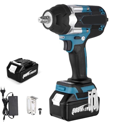 1800N.M Akku-Schlagschrauber, 1/2 Zoll Schlagschrauber, Kompatibel mit Makita 18V, Multifunktions-Schlagschraubers mit LED-Licht, mit 1 Akku, 7200 rpm, 5 Geschwindigkeiten, für Auto und Haus von Oamger