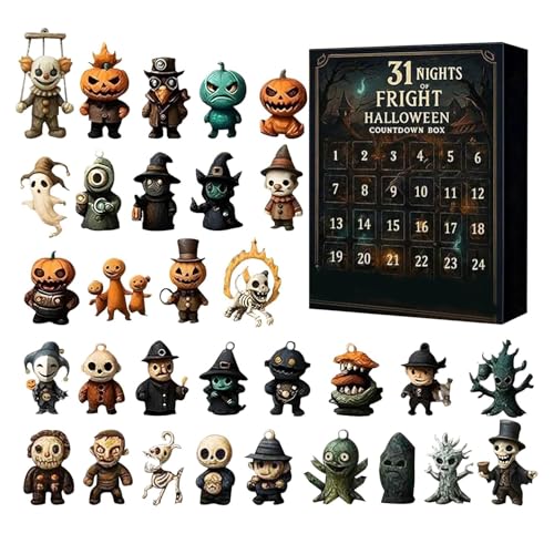 2025 Halloween Countdown Adventskalender Horror Figuren,31 Nights of Fright Halloween Countdown Box,31 Stück Halloweens Figuren Countdowns Kalender für Kinder Erwachsene, Gothic Desktop Ornamente von Oamger