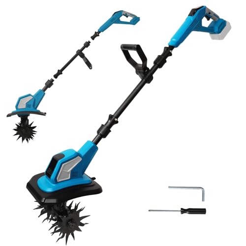 Akku-Bodenhacke für Makita 18V Batterie, 600W Gartenfräse Akku, 24cm Bodenbearbeitungstiefe,17cm Bearbeitungsbreite, 360RPM, Skalierbar Gartenfräse Elektrisch (Ohne Akku) (B-Blau) von Oamger