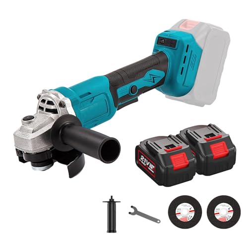 Akku-Winkelschleifer für 18 V, Flex Winkelschleifer 125 mm mit 2 × Akkus & Ladegerät, 1300RPM Akku-Scheibe, Trennscheiben, Fächerscheiben zum Schneiden, Rostentfernung von Oamger