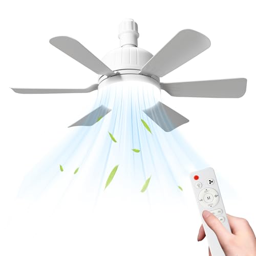 Deckenventilator mit Licht und Fernbedienung, leiser Deckenventilator, 40 W dimmbarer LED-Deckenventilator, E27-Fassung, 6 Flügel, 3 Geschwindigkeiten, Deckenventilatorlicht für Schlafzimmer (C) von Oamger