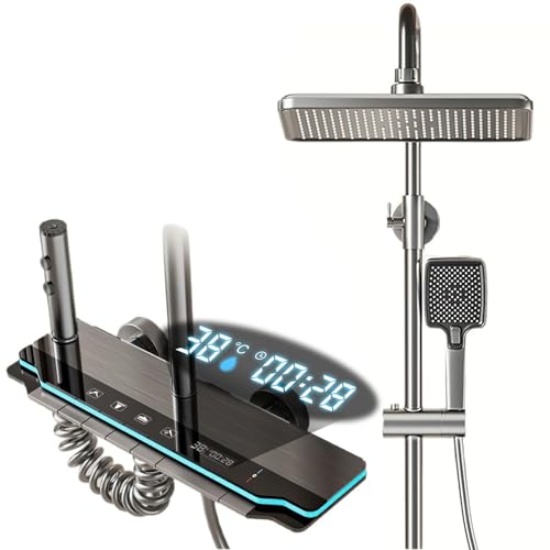 Duschsystem Warm- und Kaltverstellung, 4 Strahlarten Duschkopf, Regendusche mit Armatur, LED-Digitalanzeige, Quadratische Kopfbrause, Duscharmatur Komplettset (A) von Oamger
