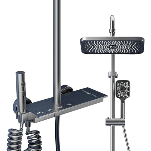 Duschsystem mit Thermostat, Duscharmatur Komplettset mit Quadratische Regendusche Duschkopf, 3 Strahlarten Duschkopf, Regendusche mit Armatur, Duschset (Ohne LED) von Oamger