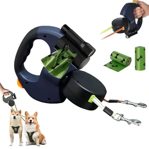 Einziehbare Hundeleine,10Fuß Hundeleine mit LED-Licht, Doppelleine für 2 Hunde, 360° Verhedderungsfreier Leinenverlängerung, mit Kotbeutel, für Hunde bis 50kg, für Training und Spaziergänge (Blau) Einziehbare Hundeleine,10Fuß Hundeleine mit LED-Licht, Doppelleine für 2 Hunde, 360° Verhedderungsfreier Leinenverlängerung, mit Kotbeutel, für Hunde bis 50kg, für Training und Spaziergänge (Blau) von Oamger