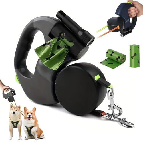 Einziehbare Hundeleine,10Fuß Hundeleine mit LED-Licht, Doppelleine für 2 Hunde, 360° Verhedderungsfreier Leinenverlängerung, mit Kotbeutel, für Hunde bis 50kg, für Training und Spaziergänge (Schwarz) Einziehbare Hundeleine,10Fuß Hundeleine mit LED-Licht, Doppelleine für 2 Hunde, 360° Verhedderungsfreier Leinenverlängerung, mit Kotbeutel, für Hunde bis 50kg, für Training und Spaziergänge (Schwarz) von Oamger
