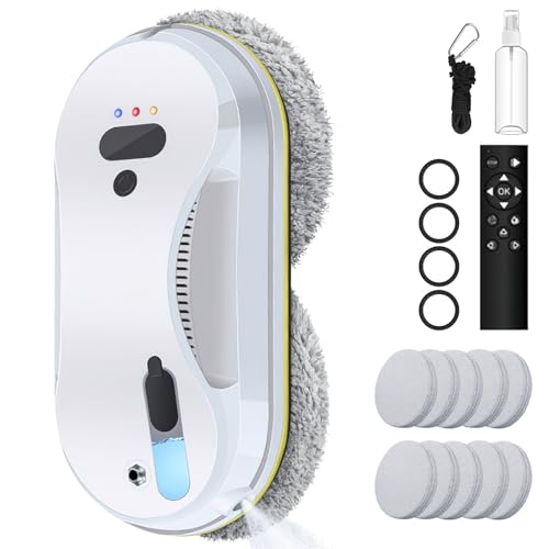Fensterputzroboter, 3800Pa Fensterroboter mit Sprühfunktion, 40ML Wassertank, Sicherheitssystem, Intelligente Navigation, Fensterreiniger Roboter Elektrisch Für Alle Glatten Oberflächen,10 Tücher von Oamger
